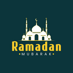 Wall Mural - Ramadan Mubarak with white mosque creative design