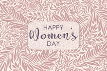 Happy Women's Day. Card For For The International Women's Day On The Blackboard With Floral Design.Hand Drawn Sketch Meadow With Grass, Flowers.Vector Illustration.