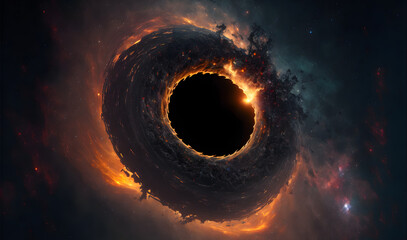 Wall Mural - Black Hole in Space, panorama fantasy galaxy background, Illustration generative ai