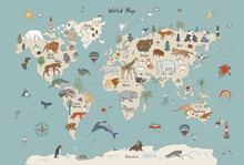 Animals World Map Vector Illustration.