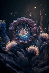 Wall Mural - fantasy beautiful flowers as firework on dark background