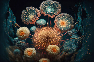 Wall Mural - fantasy beautiful flowers as firework on dark background