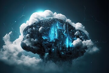 Fantasy landscape with clouds, cyber cloud. AI