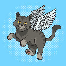 Angel Flying Kitten Pinup Pop Art Retro Vector Illustration. Comic Book Style Imitation.