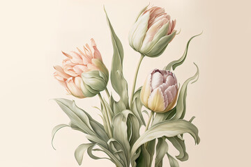 Wall Mural - Delicate spring tulips. Luxurious pastel flowers. AI