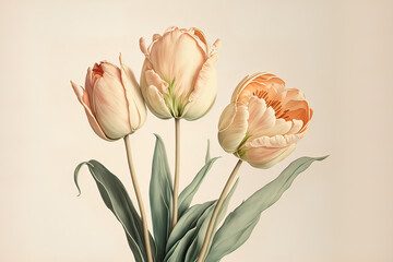 Wall Mural - Delicate spring tulips. Luxurious pastel flowers. AI