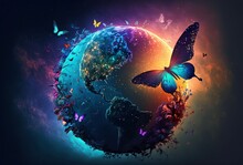 Planet Full Of Butterfly In The Nowhere Of Galaxy 