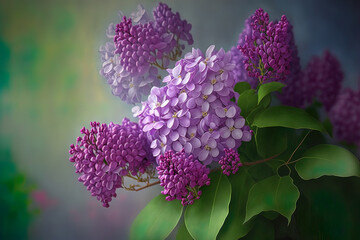 Wall Mural - Bouquet of purple lilacs. Spring flowers. AI