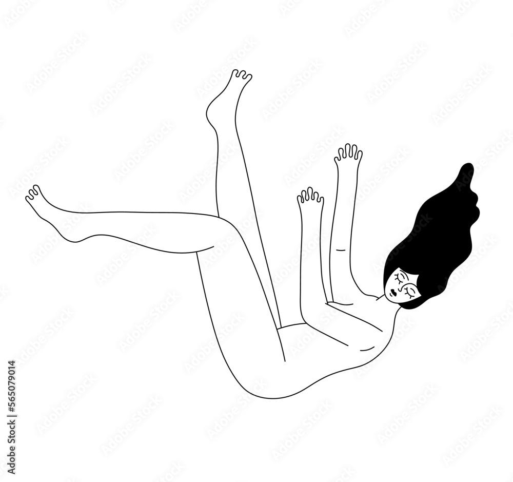 Vector isolated one single flying down falling woman girl with black ...