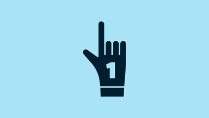 Canvas Print - Blue Number 1 one fan hand glove with finger raised icon isolated on blue background. Symbol of team support in competitions. 4K Video motion graphic animation