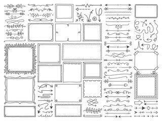 Wall Mural - hand drawn vector frames collection. vintage doodle sketch picture frame, spacers, corners and decor