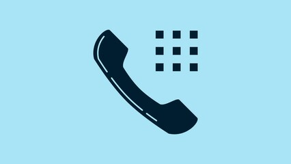 Sticker - Blue Telephone handset icon isolated on blue background. Phone sign. 4K Video motion graphic animation