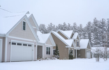 Poster - houses in residential community after snow in winter 