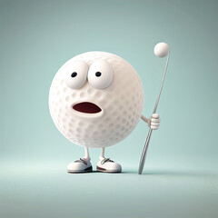 Cute golf ball. Cartoon character. Generative Ai Art.