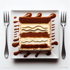 Wall Mural - Chocolate cake Tiramisu with liquid chocolate and cacao. Generative AI