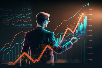 Wall Mural - illustration of a man in front of a chart. Generative AI