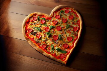 Wall Mural - Heart shaped pizza. Generative AI