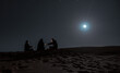 friends in the desert night, sahara, morocco, moon, moonrise, magical, stars