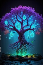 A Beautiful Pandora's Tree Of Life, Avatar, Water, Purple Glowing Forest.