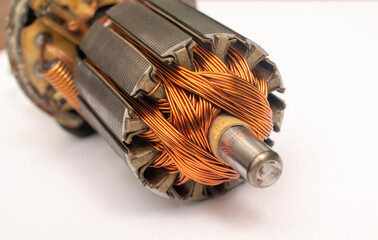 Wall Mural - electric engine. copper windings. engine rotor on a white background