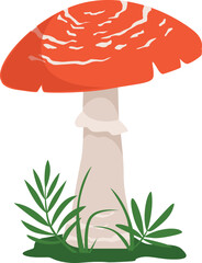 Sticker - Amanita growing in green grass. Fly agaric icon