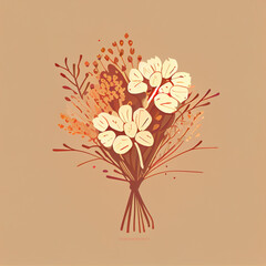 Wall Mural - Simple icons of spring flowers. Bouquet of Dried Florals for Valentine's day isolated background