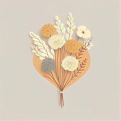 Wall Mural - Simple icons of spring flowers. Bouquet of Dried Florals for Valentine's day isolated background