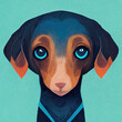 The head of a blue-eyed lop-eared dachshund puppy. Simple funny icon. AI-generated