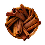 Fototapeta Tulipany - Cinnamon sticks  in bamboo bowl,