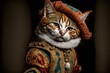 Arlecchino italian costume Harlequin cat illustration generative ai
