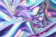 Pastel colored holographic Crumpled iridescent foil real texture background. Generative ai	
