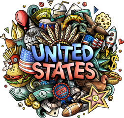 Wall Mural - United States detailed lettering cartoon illustration