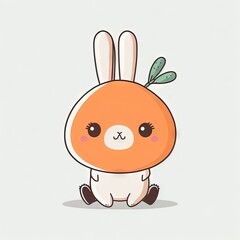 Wall Mural -  a cartoon rabbit with a big head and a big nose sitting down with a leaf on its head and eyes closed, with a white background with a light gray background and a white border.  generative ai