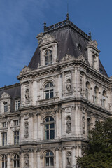 Poster - Architectural fragments of City Hall of Paris (Hotel de Ville de Paris) neo-renaissance style building - seat of the Paris City Council since 1357. Paris, France.