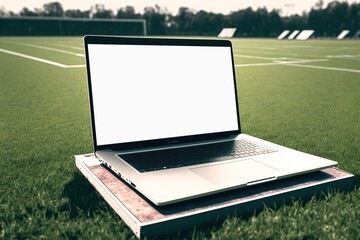 Modern laptop mockup on the American football stadium background
