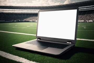 Modern laptop mockup on the American football stadium background
