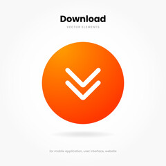 Aufkleber - 3D download icon button. Upload icon. Download symbol, sign. Down arrow bottom side symbol. Save cloud icon push button for ui ux website mobile app