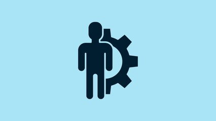 Sticker - Blue Human with gear inside icon isolated on blue background. Artificial intelligence. Thinking brain sign. Symbol work of brain. 4K Video motion graphic animation