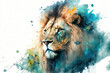 portrait of a lion in aquarelle style, ai generated