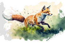 Portrait Of A Fox In Aquarelle Style, Ai Generated