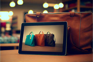 Tablet computer with shopping mall on background