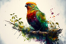 Portrait Of A Parrot In Aquarelle Style, Ai Generated