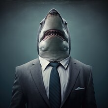 Portrait Of A Shark Dressed In A Formal Business Suit, Generative Ai