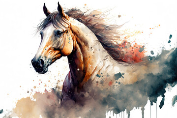 Naklejka na meble portrait of a horse in aquarelle style, ai generated