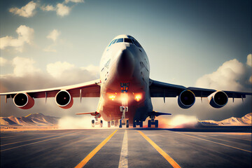 Wall Mural - Airplane take off runway at night