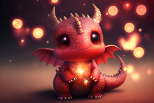 Kawaii Image Of The Dragon During The Chinese Lunar New Year. Anime-style Lizard. Generative AI.
