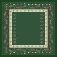 Wall Mural - Green bandana kerchief paisley fabric patchwork abstract vector seamless pattern