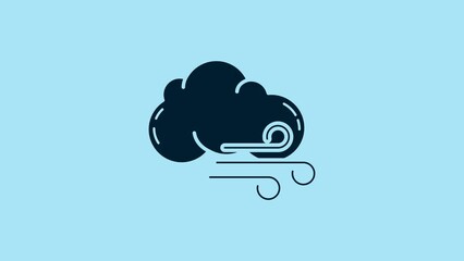 Sticker - Blue Windy weather icon isolated on blue background. Cloud and wind. 4K Video motion graphic animation