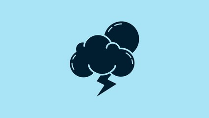 Sticker - Blue Storm icon isolated on blue background. Cloud with lightning and sun sign. Weather icon of storm. 4K Video motion graphic animation