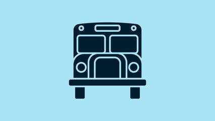 Poster - Blue School Bus icon isolated on blue background. Public transportation symbol. 4K Video motion graphic animation